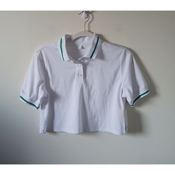 Reflex Tops - 90 Degree By Reflex Crop Tennis Polo Shirt Short Sleeve White Size XS